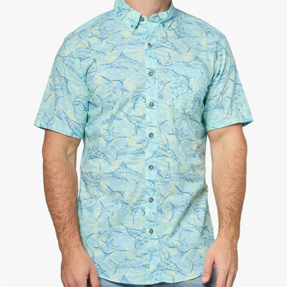 Eddie Bauer Men’s Short Sleeve Baja Shirt – Fish Print
Size: Men’s 2XB